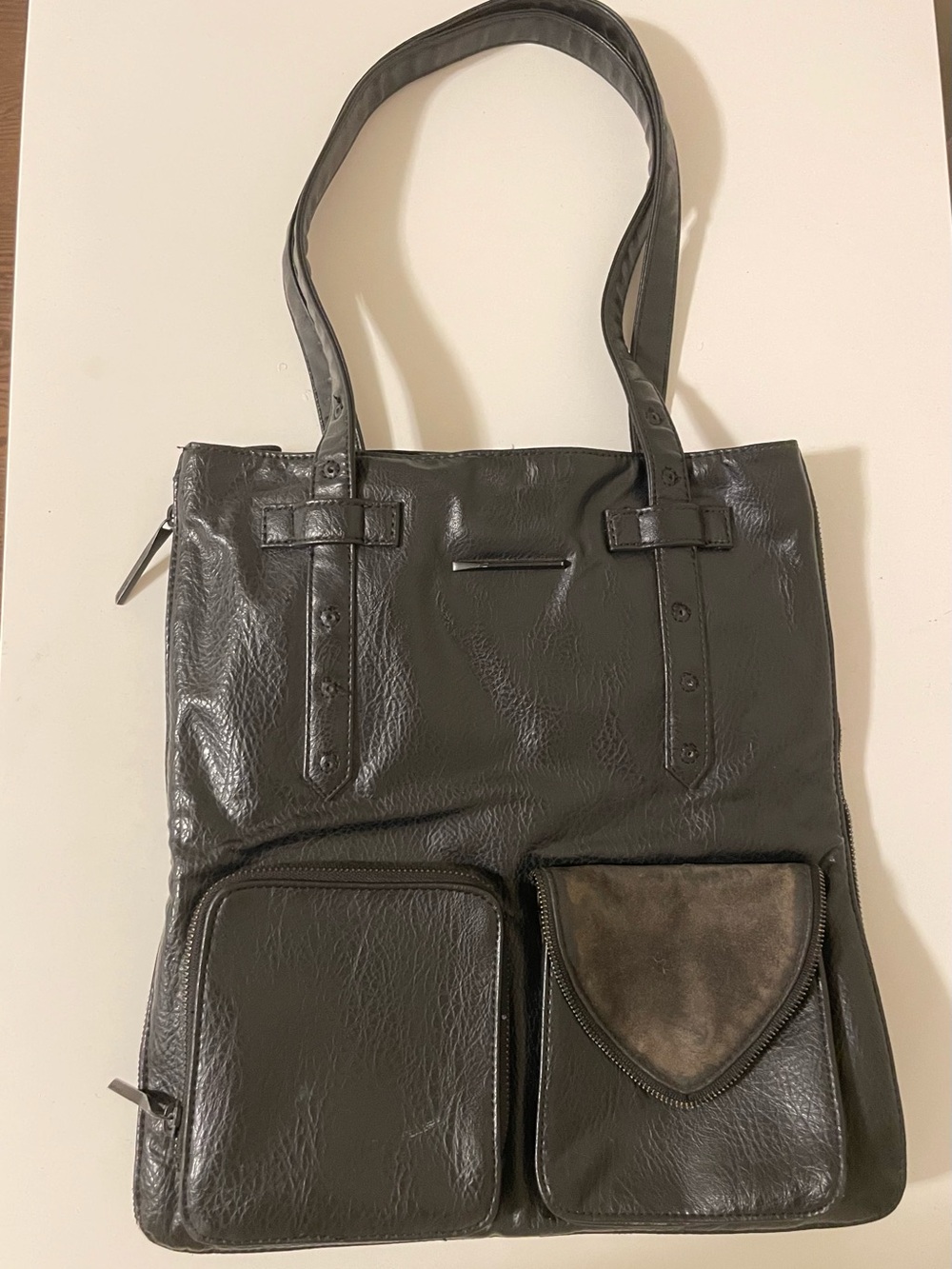 Matt & Nat Dark Gray Shoulder Tote with Dual Front Pockets